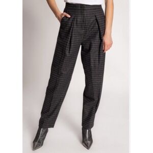 Liz Claiborne Lizsport Petite Grey Windowpane Plaid Pleated Trousers Size 14P
